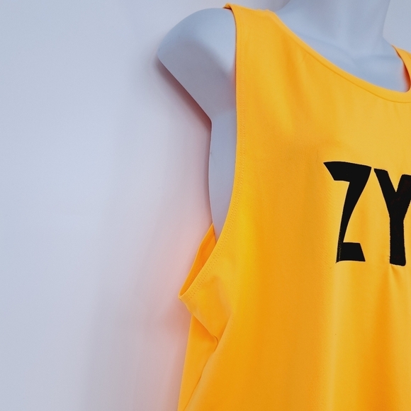 Zyia Active Vibrant Neon Orange Sheer Mesh Cut Out Logo Tank Top Size Medium - Picture 3 of 6